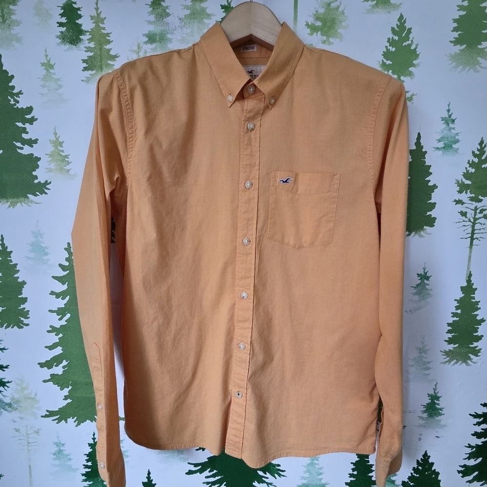Hollister Men's Peach Button-Down Stretch Shirt